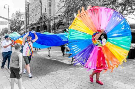 London, United Kingdom, July 2, 2019: People attend the  Forest Gate pride event and show their support for the Gay Pride (Selective Colour)のeditorial素材