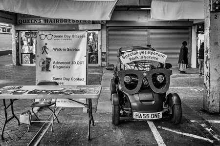 London, United Kingdom - 04 May, 2021: Specialeyes Eyecare walk service in Queens Market in Green Street, Newham, East Londonのeditorial素材