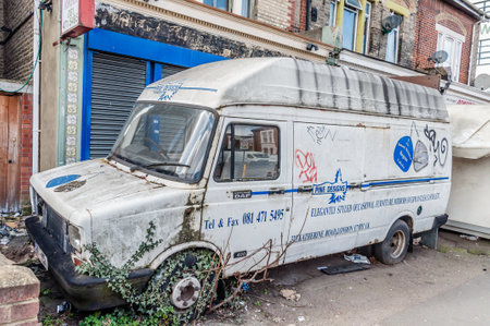 London, United Kingdom, 27 April, 2021: Old Leyland DEF Van - derelict and abandoned, Forest Gate, Newhamのeditorial素材