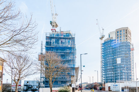 London, United Kingdom, 30 January 2023: Plaistow Hub large developments Valetta Grove 23 floors for private rent and affordable homes in Newham, Londonのeditorial素材