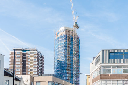London, United Kingdom, 30 January 2023: Plaistow Hub large developments 23 floors for private rent and affordable homes in London Road, Newham, Londonのeditorial素材
