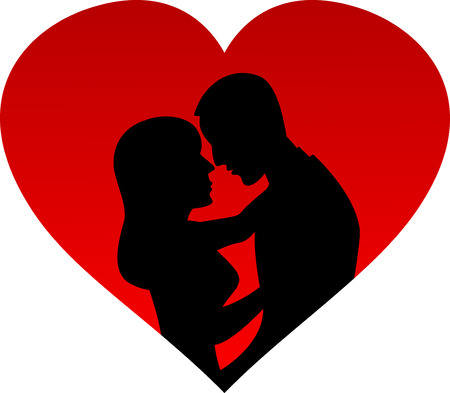 Silhouette of couple in love のイラスト素材