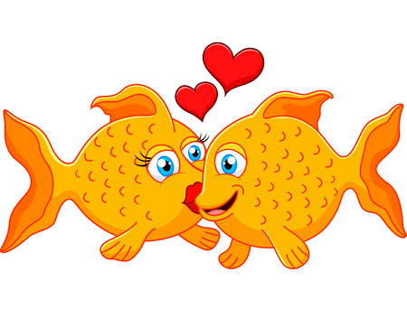 Cute fish couple in love with heart のイラスト素材