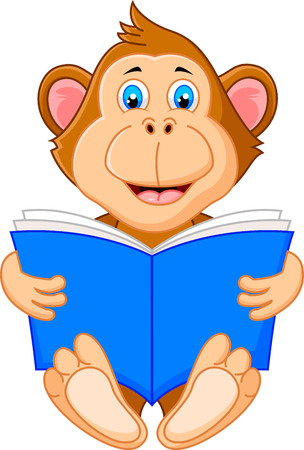 Cute monkey reading book のイラスト素材