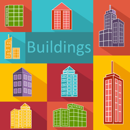 Cityscape with buildings in flat design styleのイラスト素材