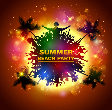 Summer beach party with dance silhouettesのイラスト素材