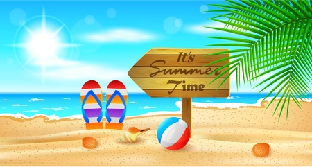 Beach and tropical sea with bright sunのイラスト素材