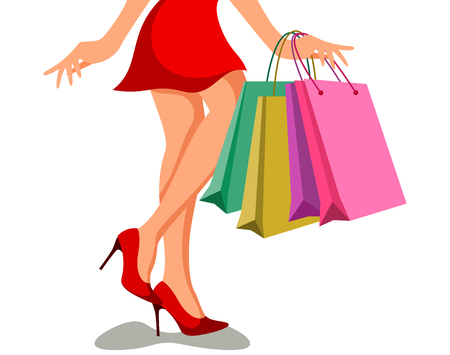 Beautiful cartoon girls shoppingのイラスト素材