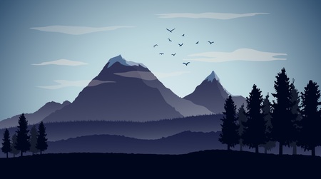Nature landscape background with silhouettes of mountains and trees.のイラスト素材