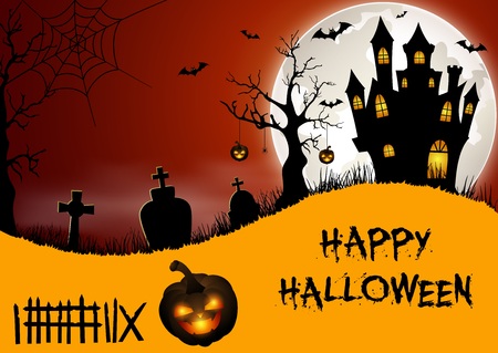 Vector illustration of Halloween background with cemetery and batsのイラスト素材