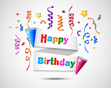 Vector Illustration Of Colorful Confetti with birthday greetingのイラスト素材