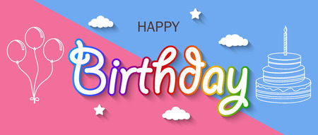 Vector illustration of Birthday card with clothespin and colorful letters hang on rope.のイラスト素材