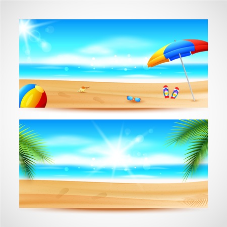Vector illustration of  Sea panorama. Beautiful summer beach backgroundのイラスト素材