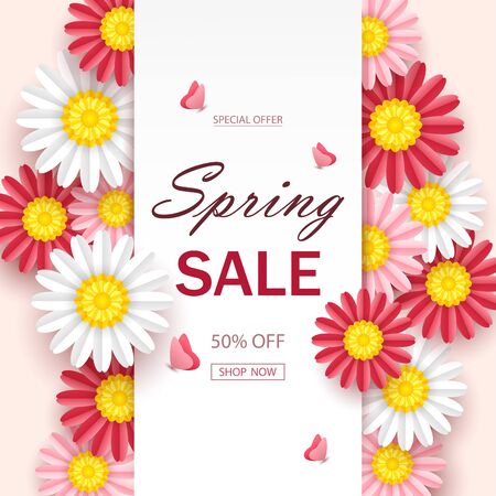 vector illustration of Spring sale background with beautiful flowersのイラスト素材