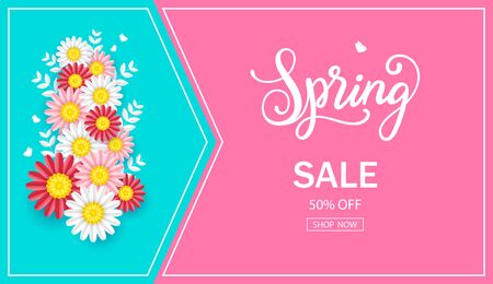 Vector illustration of Spring sale  with beautiful flowersのイラスト素材