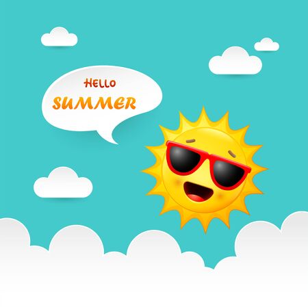 Hello Summer  with happy sun cartoonのイラスト素材
