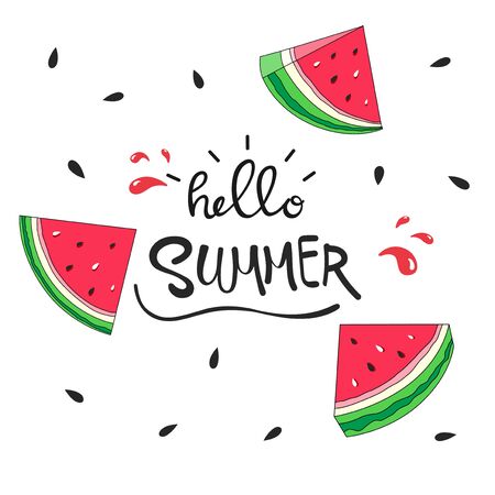 Vector illustration of Hello summer lettering with watermelonのイラスト素材