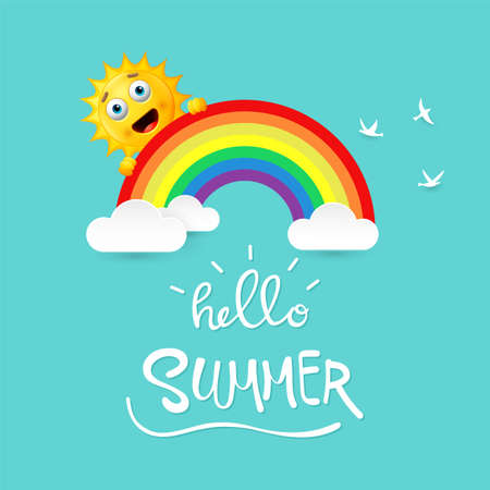 illustration of Summer background with happy sun cartoonのeditorial素材