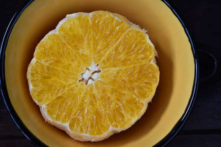 fresh tangerines on gray background. selective focus. Top view. Copy spaceの写真素材