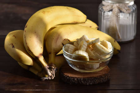 Mature banana. Whole and sliced.の写真素材