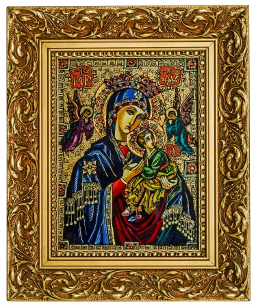 Antique icon of a Mother of God (Mary) and child (Jesus Christ) with Angels Antique icon of a Mother of God (Mary) and child (Jesus Christ) with Angels