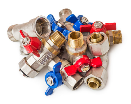 Pile of water valves isolated on white background