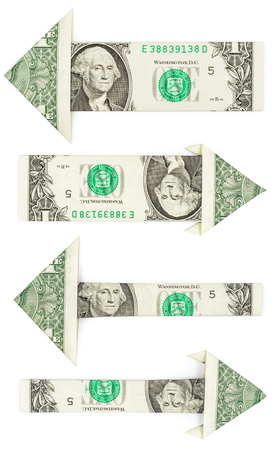 Set of origami dollar arrows isolated on white backgroundの写真素材