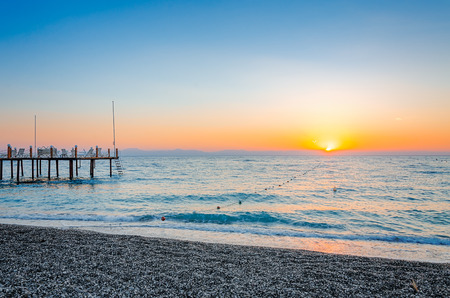 Sunrise in the red sea. Beautiful orange sunset over the ocean.の写真素材