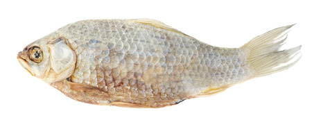 Dried fish crucian carp isolated on white background.の写真素材