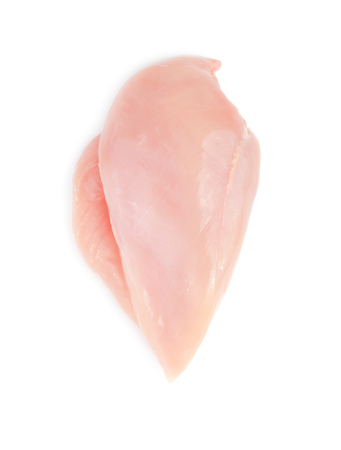 Raw chicken breast fillet isolated on white background. Top view.の写真素材