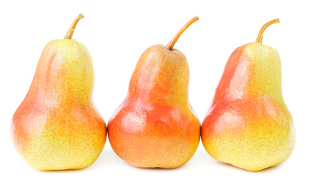 Three ripe pears isolated on white backgroundの写真素材