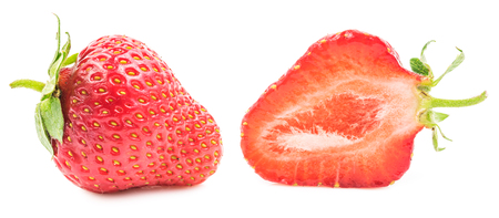 Cut and whole Strawberry Isolated on White Backgroundの写真素材