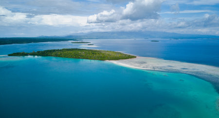 Small island chain with extensive new spawns of coral and marine life.の写真素材