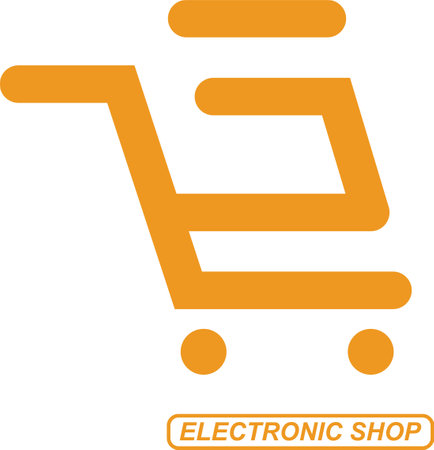 looks like a shopping cart that is ready to buy all daily necessities, but here is an E in it that specializes in a company that has a name starting with the letter E.のイラスト素材
