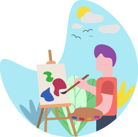 Someone is painting from an imagination in his mind.のイラスト素材