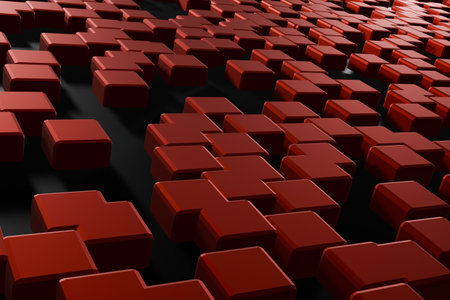 Red cubes on black background. Abstract background. 3d render illustrationの写真素材