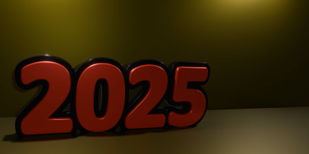 Happy New Year. 3D render of red numbers on dark background