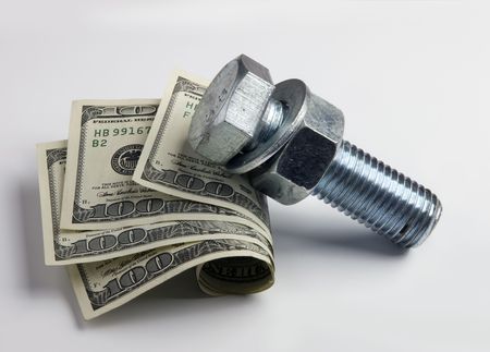 symbolic composition of  dollars on a white backgroundの写真素材