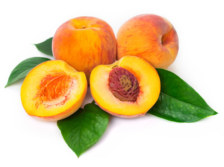 fresh peaches on white backgroundの写真素材