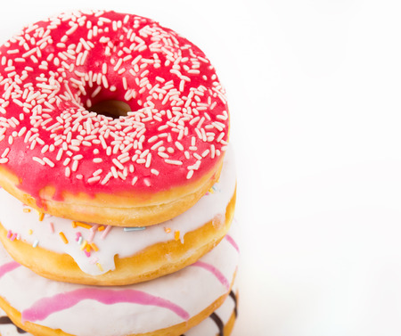 Tasty donuts on white backgroundの写真素材