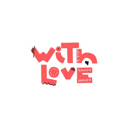 With love - lettering with red heart handwritten word for print and design. Stylized lettering for your ideasのイラスト素材