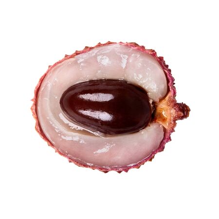 half lychee fruit isolate on a white background.の写真素材