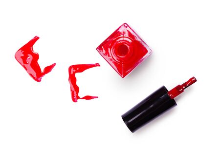 traces of a bottle with nail polish, tools for manicure, isolated element for design, clipping pathの写真素材