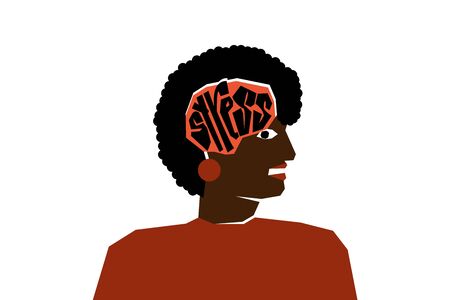 Stressed woman with a wry face. Stress instead of the brain, a concept of psychological and emotional stress.のイラスト素材