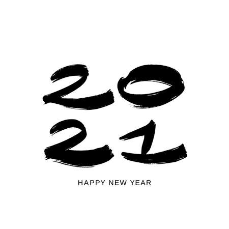 2021 design template for new year black and white. Brush and ink lettering.のイラスト素材