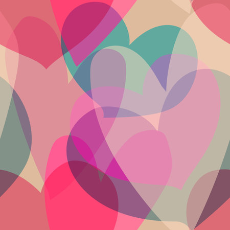 Seamless pattern for valentine s day. Overlapping heart shapes in pink, blue, beige colors. Template for wallpaper, leaflets, wrapping paperのイラスト素材