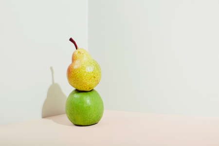 Pears and apples on whiteの写真素材