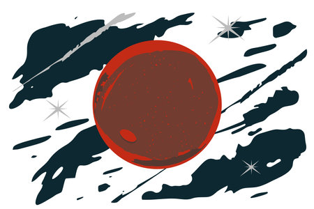 The spacecraft is flying towards the red planet. Simple flat illustration.のイラスト素材