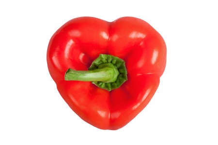 heart shape red paprika isolated on white background.の写真素材