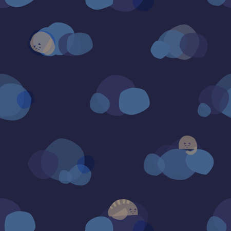 Cute cats sleep on the clouds. Seamless pattern for textiles, paperのイラスト素材